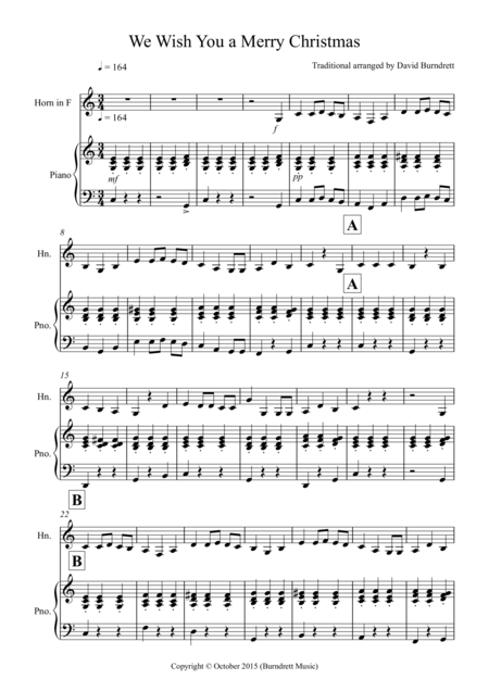 Free Sheet Music We Wish You A Merry Christmas For French Horn And Piano