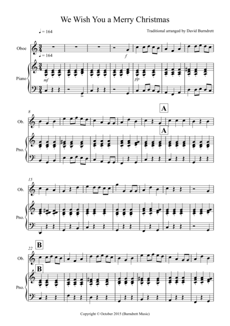 Free Sheet Music We Wish You A Merry Christmas For Oboe And Piano