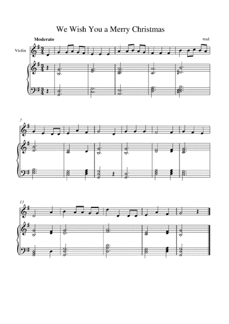 Free Sheet Music We Wish You A Merry Christmas For Violin With Piano Accompaniment