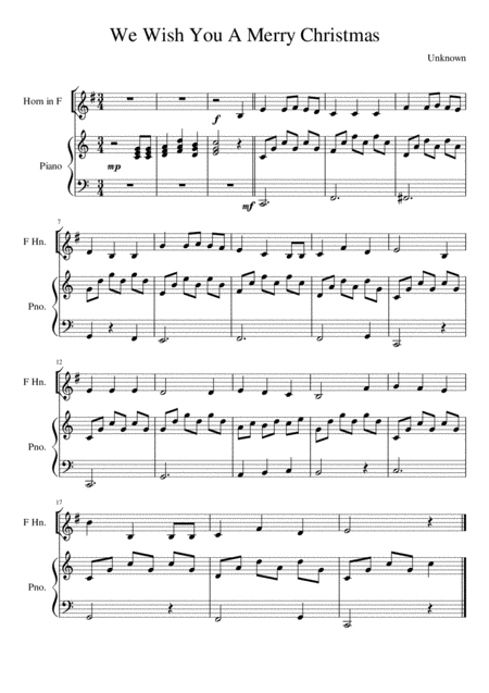 We Wish You A Merry Christmas Horn In F Solo Sheet Music