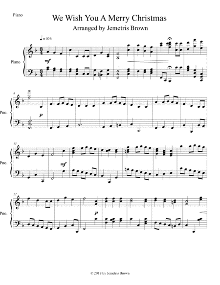 We Wish You A Merry Christmas Intermediate Piano Solo Sheet Music