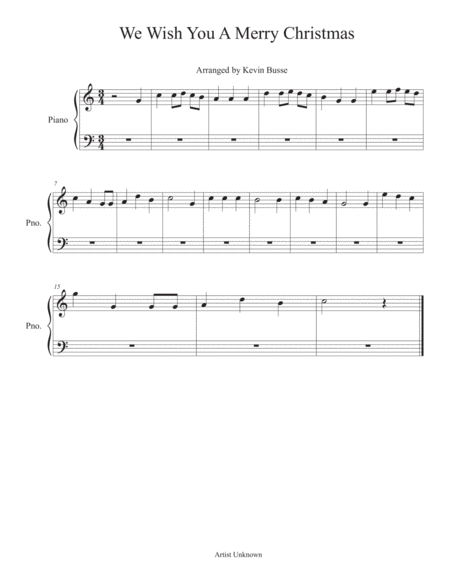 Free Sheet Music We Wish You A Merry Christmas Piano