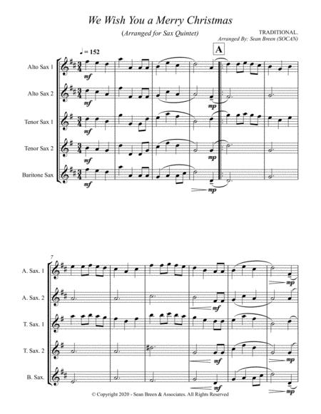 We Wish You A Merry Christmas Sax Quintet Sheet Music