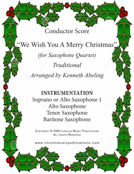 Free Sheet Music We Wish You A Merry Christmas Saxophone Quartet Satb Or Aatb