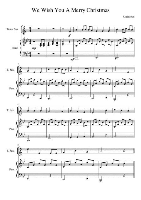 We Wish You A Merry Christmas Tenor Saxophone Solo Sheet Music