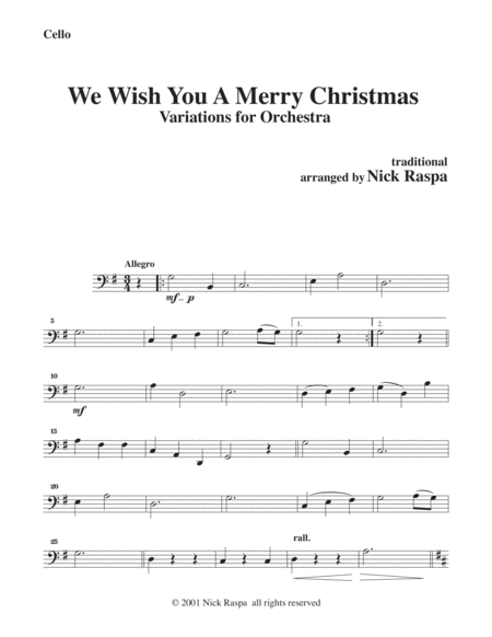 Free Sheet Music We Wish You A Merry Christmas Variations Cello Part