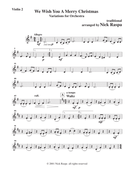 Free Sheet Music We Wish You A Merry Christmas Variations Violin 2 Part