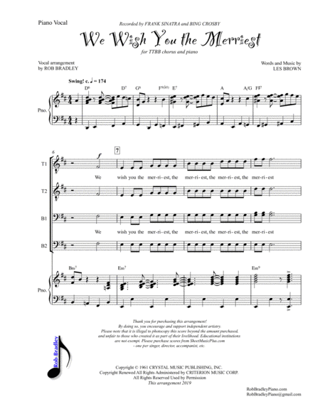 Free Sheet Music We Wish You The Merriest Ttbb