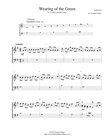 Free Sheet Music Wearing Of The Green For 2 Octave Handbell Choir