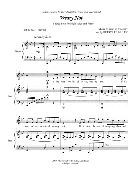 Free Sheet Music Weary Not Sacred Solo For High Voice