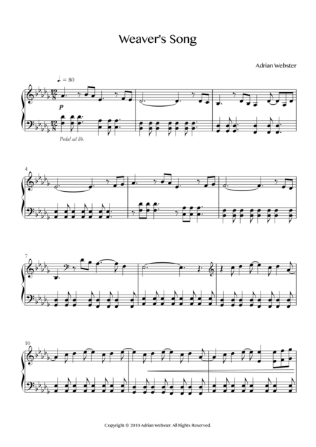 Weavers Song Crusaderbeach Beautiful Relaxing Piano Solo Sheet Music