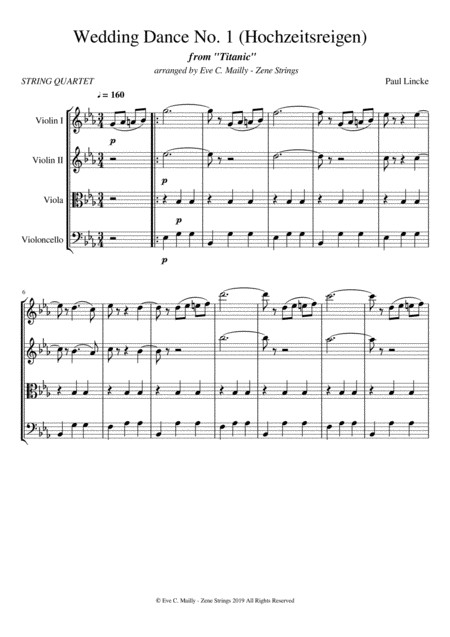 Wedding Dance No 1 Hochzeitsreigen From Titanic String Quartet Sheet Music