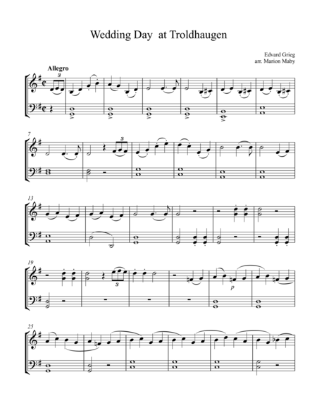 Wedding Day At Troldhaugen For Violin Cello Duet Sheet Music