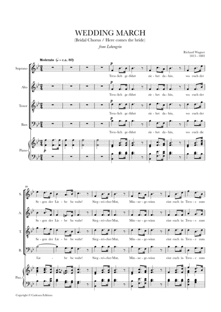 Wedding March Bridal Chorus Here Comes The Bride For Piano And Satb Sheet Music