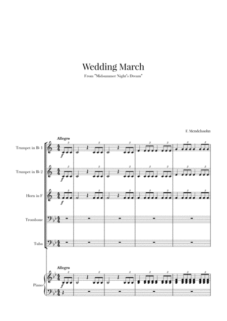 Free Sheet Music Wedding March For Brass Quintet And Piano Mendelssohn