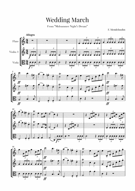 Wedding March For Flute Violin And Viola Mendelssohn Sheet Music