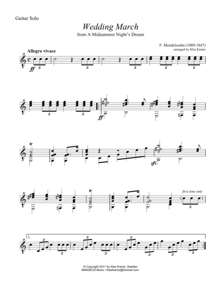 Free Sheet Music Wedding March For Guitar Solo