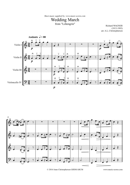 Free Sheet Music Wedding March From Lohengrin 3 Violins And Cello