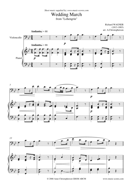 Free Sheet Music Wedding March From Lohengrin Cello And Piano