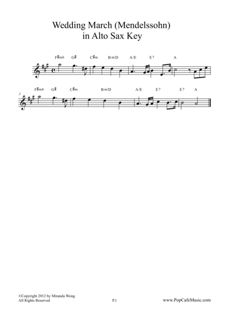 Free Sheet Music Wedding March Mendelssohn For Alto Saxophone