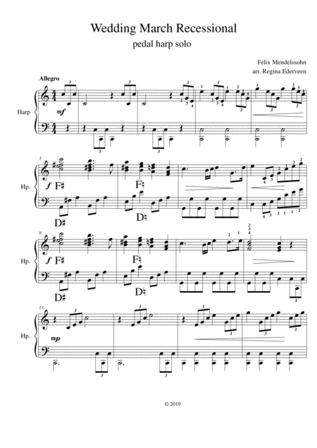 Free Sheet Music Wedding March Recessional Mendelssohn Pedal Harp Solo