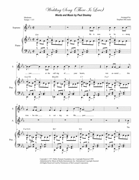 Wedding Song There Is Love Duet For Soprano And Alto Solo Sheet Music