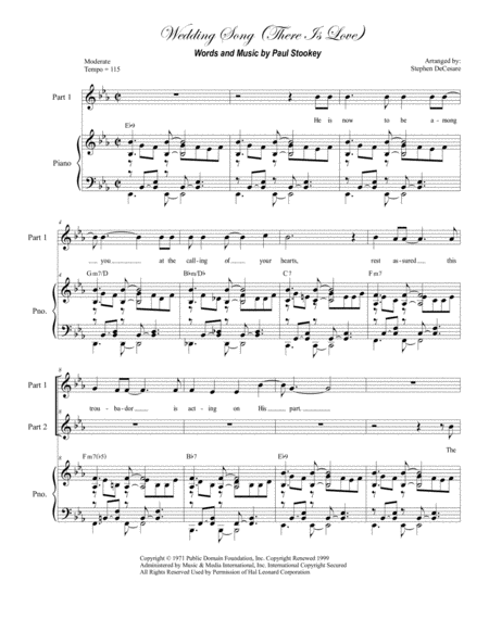 Free Sheet Music Wedding Song There Is Love For 2 Part Choir