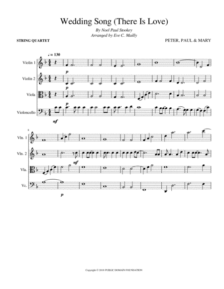 Wedding Song There Is Love String Quartet Sheet Music