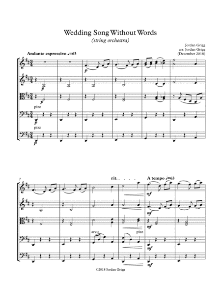 Wedding Song Without Words String Orchestra Sheet Music