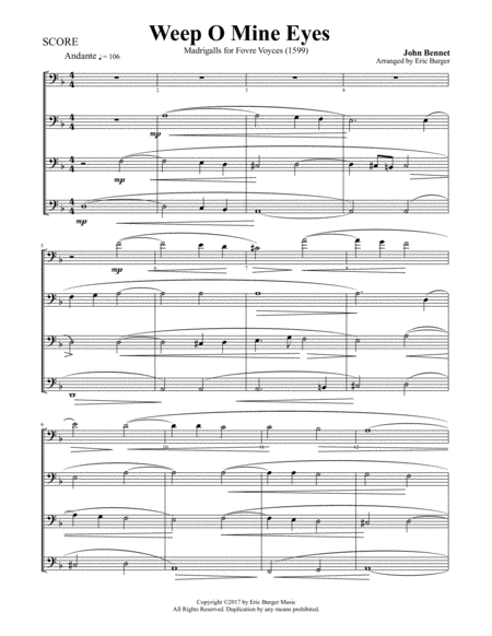 Weep O Mine Eyes For Trombone Or Low Brass Quartet Sheet Music