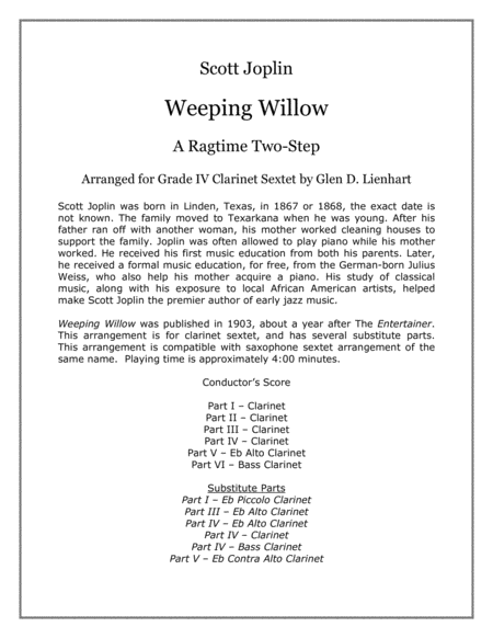 Free Sheet Music Weeping Willow Clarinets