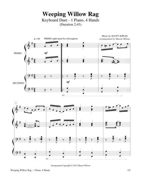 Free Sheet Music Weeping Willow Rag 1 Piano 4 Hands