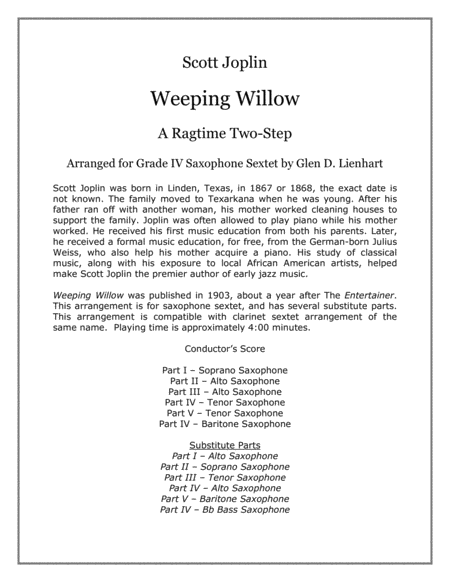 Free Sheet Music Weeping Willow Saxophones