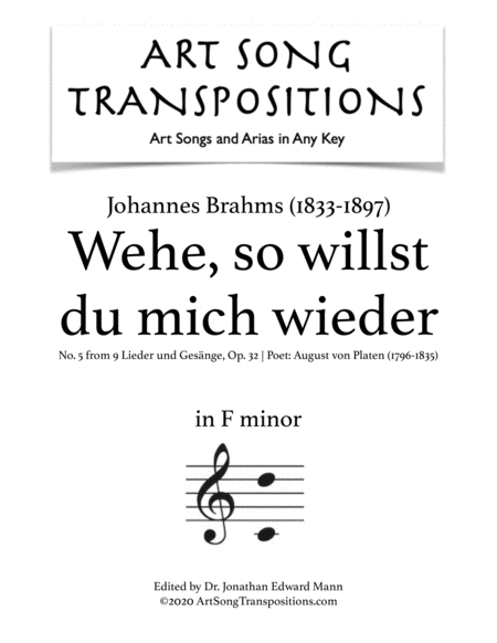 Wehe So Willst Du Mich Wieder Op 32 No 5 Transposed To F Minor Sheet Music