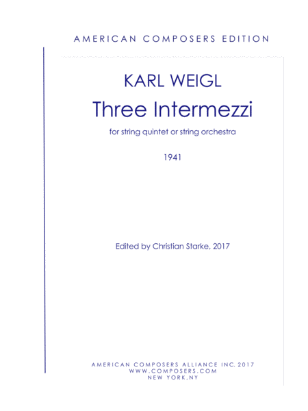 Weiglk Three Intermezzi Sheet Music