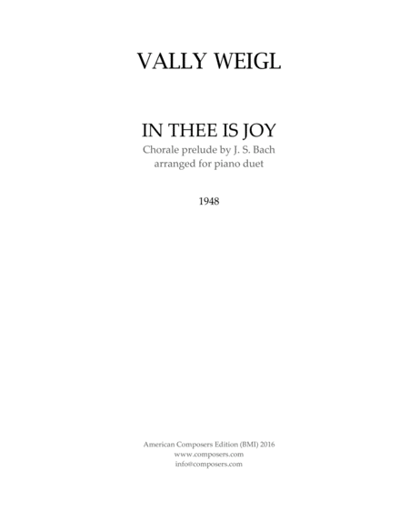 Weiglv In Thee Is Joy Bach Sheet Music