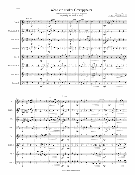 Wenn Ein Starker Gewappneter If A Strong Armed Man Guards His Palace For Wind Octet 2 Oboes 2 Clarinets 2 Horns 2 Bassoons Sheet Music