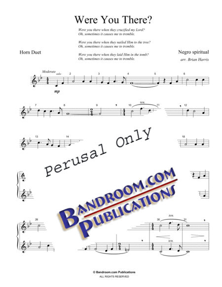 Were You There Spiritual Arranged For Horn Duet French Horn Sheet Music