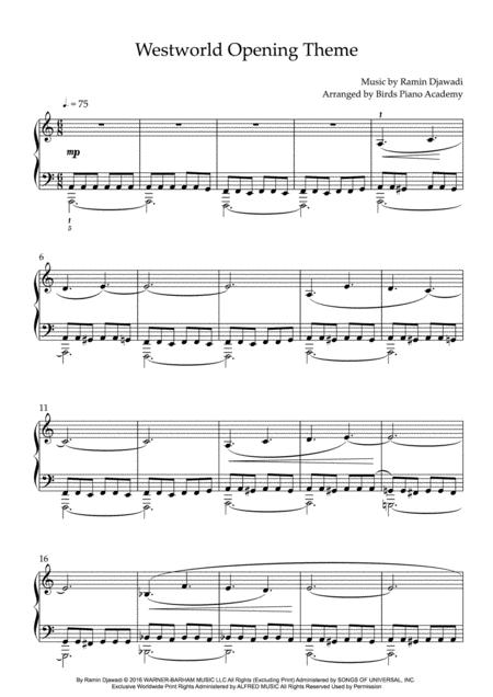 Westworld Opening Theme Easier Version Sheet Music