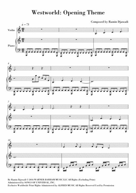 Westworld Opening Theme Violin And Piano Sheet Music