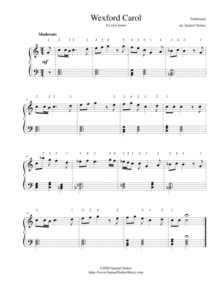 Wexford Carol For Easy Piano Sheet Music