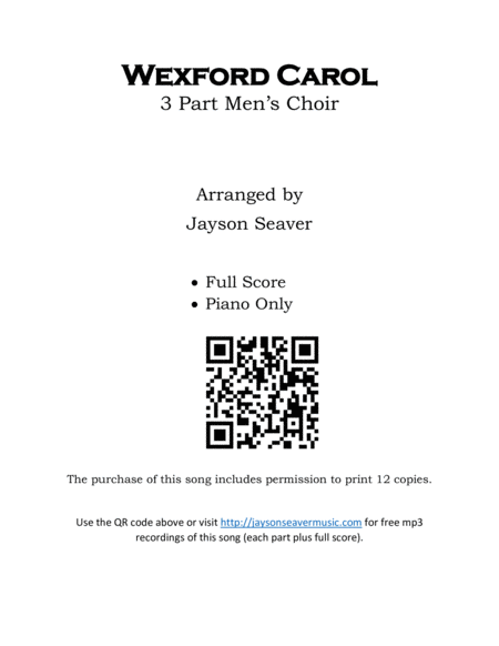 Free Sheet Music Wexford Carol Mens Choir