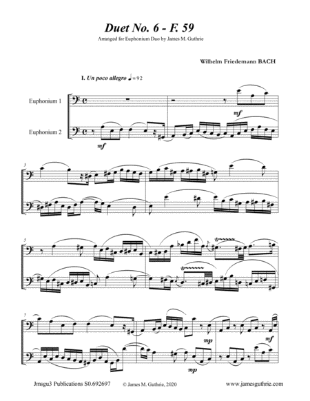 Wf Bach Duet No 6 For Euphonium Duo Sheet Music