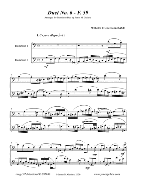 Free Sheet Music Wf Bach Duet No 6 For Trombone Duo