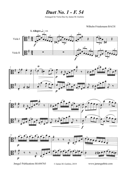 Wf Bach The Six Duets Complete For Viola Duo Sheet Music