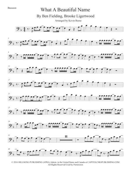 Free Sheet Music What A Beautiful Name Bassoon