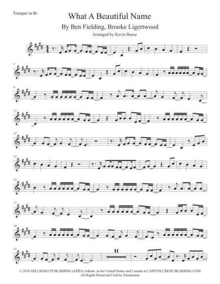 What A Beautiful Name Trumpet Original Key Sheet Music