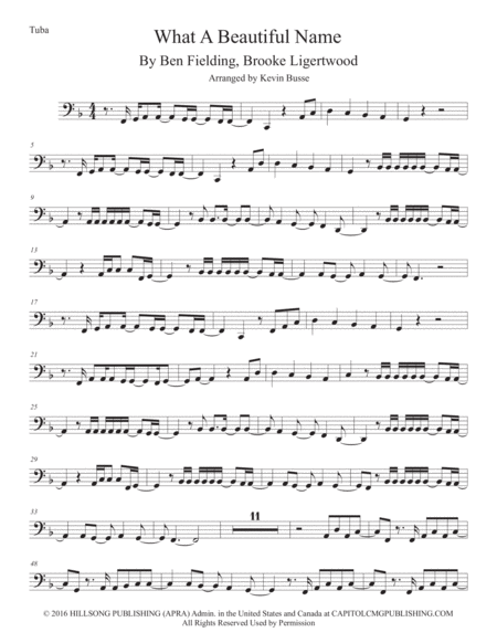 Free Sheet Music What A Beautiful Name Tuba