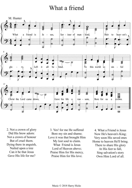 Free Sheet Music What A Friend Is Jesus A New Tune To A Wonderful Old Hymn