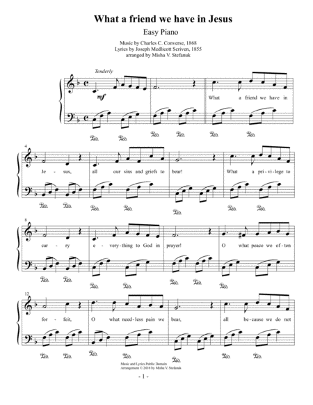 Free Sheet Music What A Friend We Have In Jesus Easy Piano